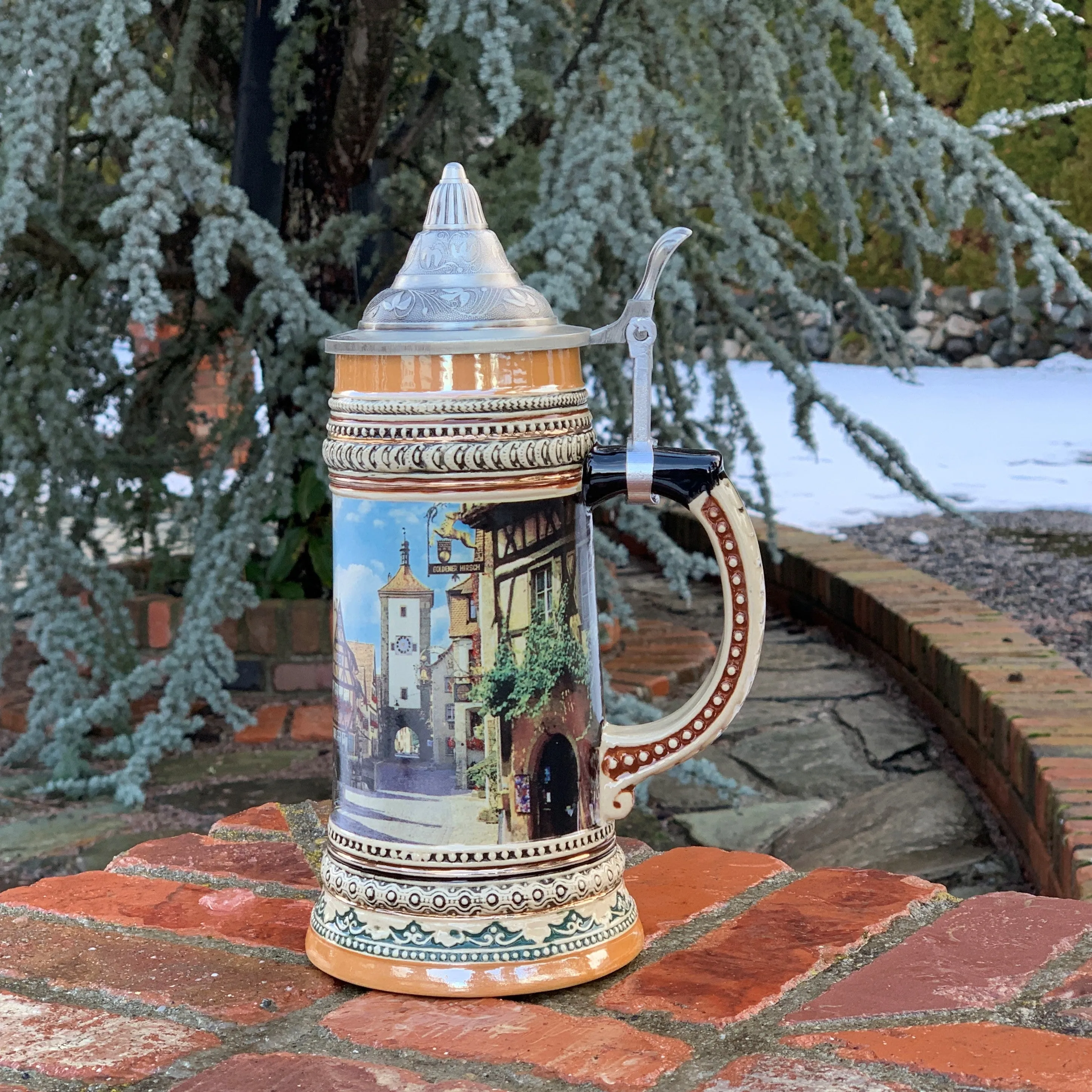 1 Liter Beer Mug with Lid of Rothenburg Germany Bier Stein