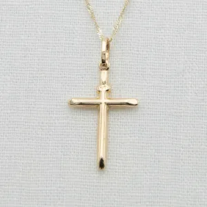 14k Gold Cylindrical 'INRI' Cross Charm With Chain