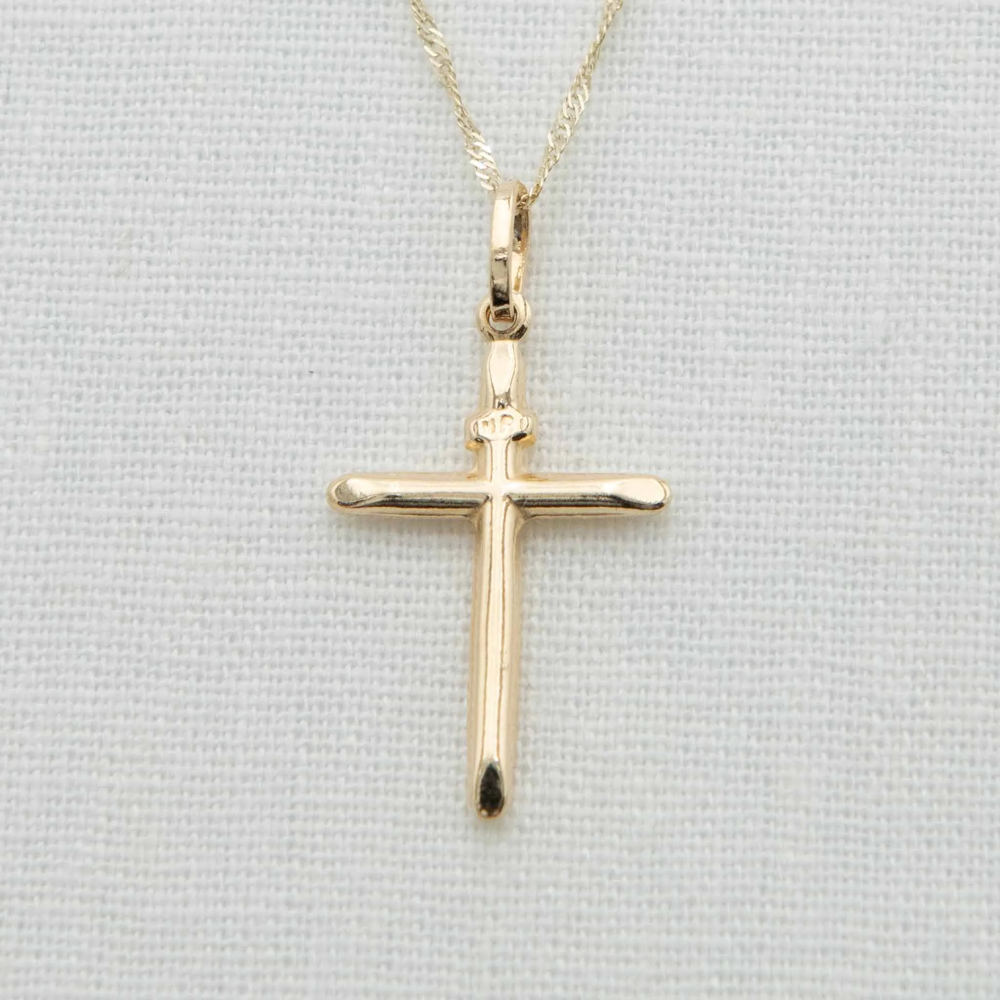 14k Gold Cylindrical 'INRI' Cross Charm With Chain