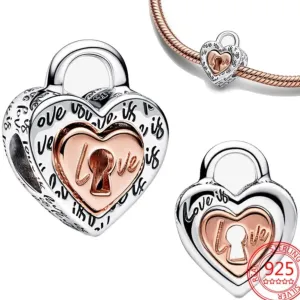 2 Piece Love Padlock Charm - 925 Sterling Silver