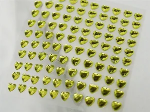 600 Pcs Heart Design Self Adhesive Yellow Diamond Rhinestone DIY Stickers