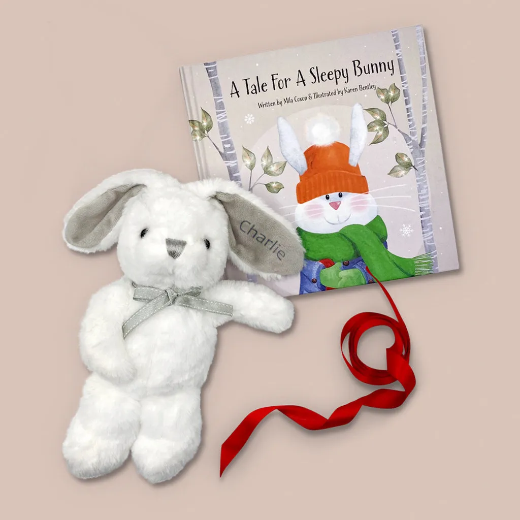 A Tale For A Sleepy Bunny with Personalised Little Grey Bunny Soft Toy