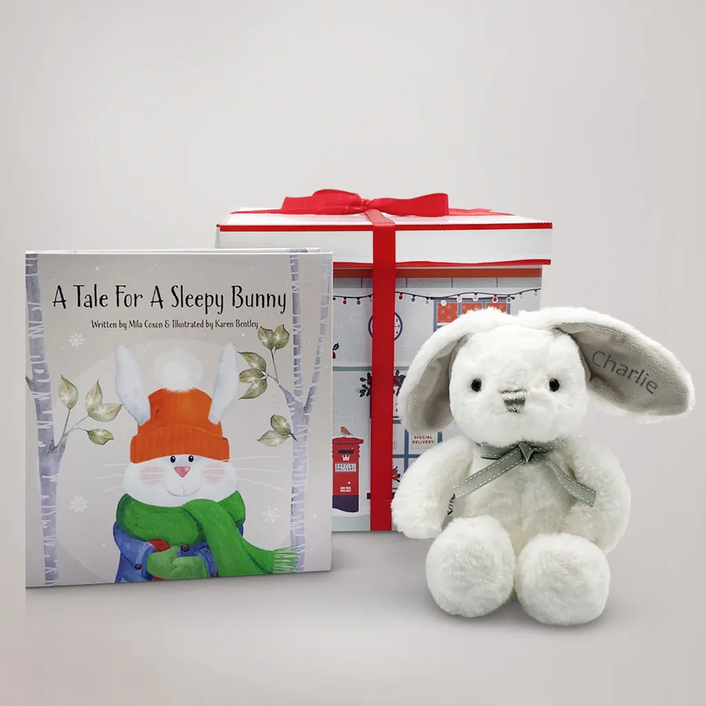 A Tale For A Sleepy Bunny with Personalised Little Grey Bunny Soft Toy