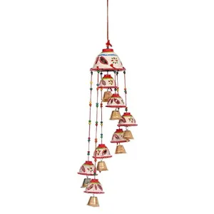 ADITYA IMPEX Handicraft rajasthane Wooden Colored Bells Desing Decorative showpice Wind Chimes for Home Balcony Garden Positive Energy, Home Decor Hanging Long Bells 7 Bells(Set of 1 Piece) White