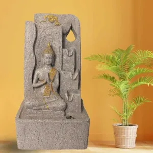 Art N Hub Loard Gautm Buddha Indoor Outdoor Table Top Fengshui Water Fountain Office Decorative Items Best Ornaments for Home Decor (28 x 20 x 54 CM | Dotted Grey & Golden)