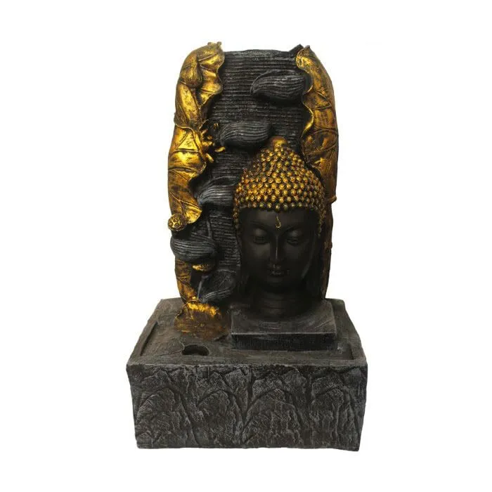 Art N Hub Lord Buddha Face Table Top Indoor Water Fountains for Home Decoration Office Decoration and Gifting Built (30 x 20 x 53 CM | Grey Golden)