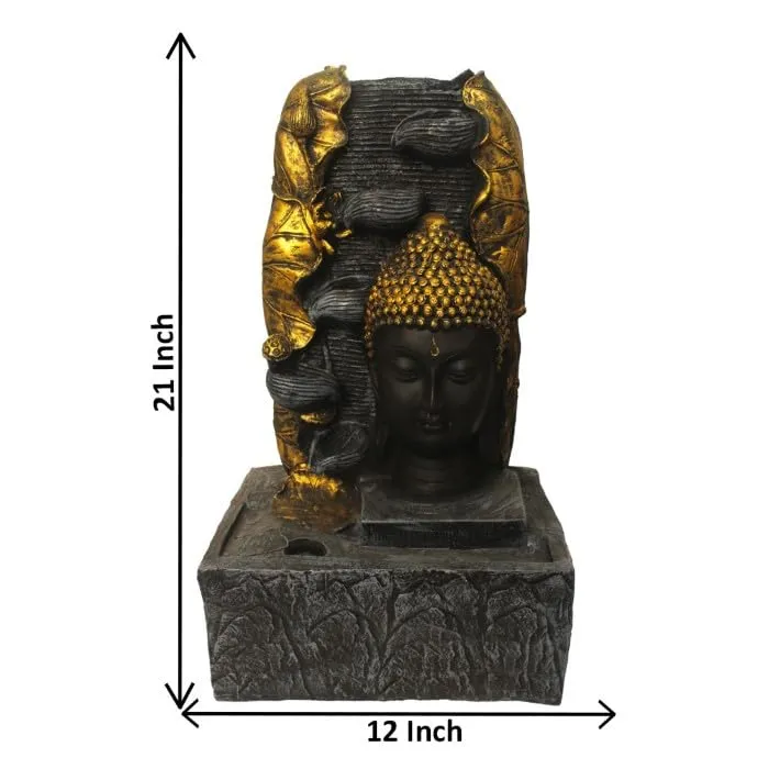 Art N Hub Lord Buddha Face Table Top Indoor Water Fountains for Home Decoration Office Decoration and Gifting Built (30 x 20 x 53 CM | Grey Golden)