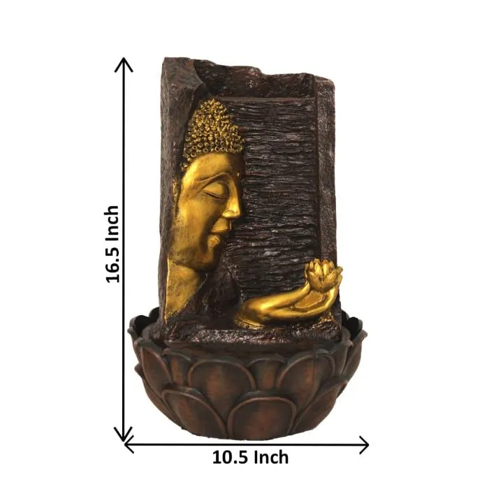 Art N Hub Lord Buddha Face Tabletop Waterfall Fountain Decorative Gift Items for Home and Office Also Good As Garden Decoration Items | Home Inauguration Gift Items (27 x 27 x 42 CM | Brown Golden)