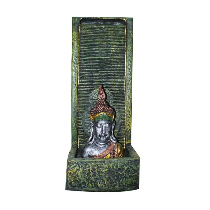 Art N Hub Lord Buddha Handicraft Big Indoor Outdoor Waterfall Fountain Balcony Decoration Items Fiber for Home Vastu (36 x 33 x 92 CM | Textured Green & Golden)