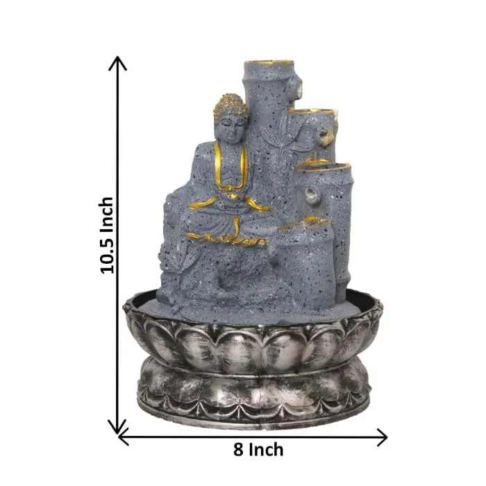 Art N Hub Lord Buddha Home Decorative Water Fountain Best Home and Office Inauguration Gift Items | Built (20 x 20 x 27 CM | Dotted Grey Golden)