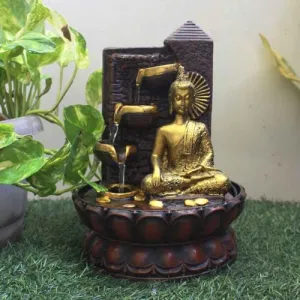 Art N Hub Lord Buddha Indoor Waterfall for Home Decoration Housewarming Gift Items Best Interior Decoration Items for Home (20 x 20 x 25 CM | Brown Golden)