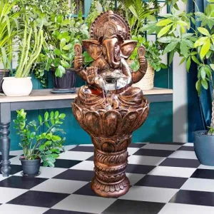 Art N Hub Lord Ganesha Indoor Outdoor Big FRP Water Fountain for Home Decor This is Best Home Decor Items for Living Room | Housewarming Gift Items (36 x 30 x 92 CM | Copper Golden)