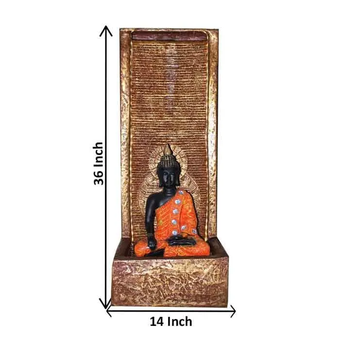 Art N Hub Lord Gautm Buddha Handicraft Big Indoor Outdoor Waterfall Fountain Balcony Decoration Items Fiber for Home Vastu (36 x 33 x 92 CM | Textured Brown & Golden)