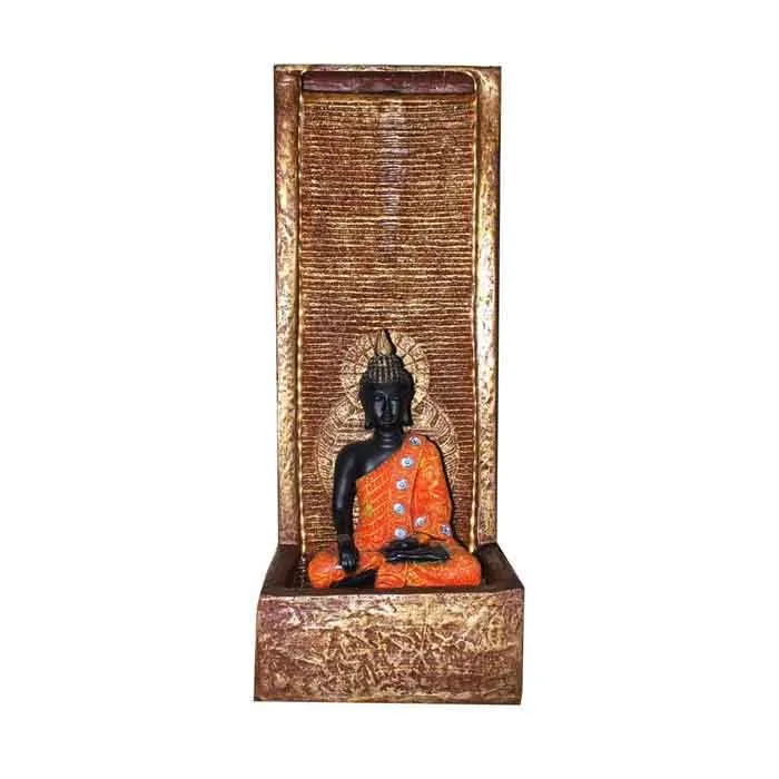 Art N Hub Lord Gautm Buddha Handicraft Big Indoor Outdoor Waterfall Fountain Balcony Decoration Items Fiber for Home Vastu (36 x 33 x 92 CM | Textured Brown & Golden)