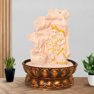 Art N Hub Lord Radha Krishna Indoor Waterfall for Home Decoration Housewarming Gift Items Best Interior Decoration Items for Home (20 x 20 x 27 CM | Dotted Pink Golden)