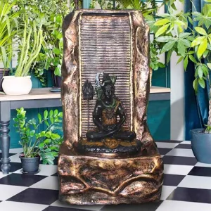 Art N Hub Lord Shiva Big Indoor Outdoor FRP Waterfall for Home Decoration Housewarming Gift Items Best Interior Decoration Items for Home (38 x 33 x 64 CM | Golden & Copper)