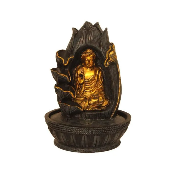 Art N Hub Lotus Buddha Handicraft Tabletop Indoor Outdoor Waterfall Fountain Balcony Decoration Items Water Fountain for Home Vastu (23 x 23 x 34 CM | Grey Golden)