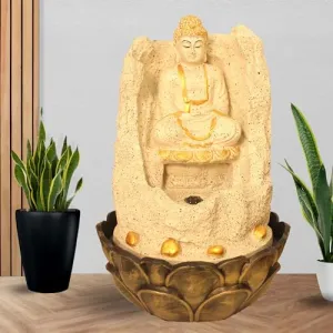 Art N Hub meditation buddha Indoor Outdoor Tabletop Water Fountain for Home Decor This Is Best Home Decor Items for Living Room | Housewarming Gift Items (27 x 27 x 42 CM | Dotted Cream Golden)