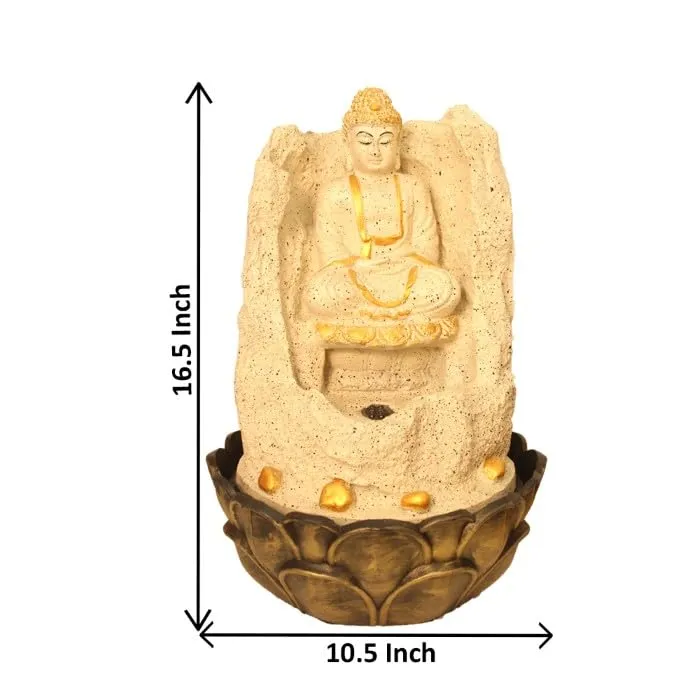 Art N Hub meditation buddha Indoor Outdoor Tabletop Water Fountain for Home Decor This Is Best Home Decor Items for Living Room | Housewarming Gift Items (27 x 27 x 42 CM | Dotted Cream Golden)