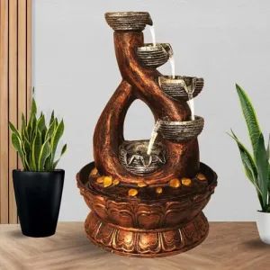 Art N Hub Modern Art Home Decorative Water Fountain Best Home and Office Inauguration Gift Items | Built (27 x 27 x 41 CM | Golden Copper & Silver)