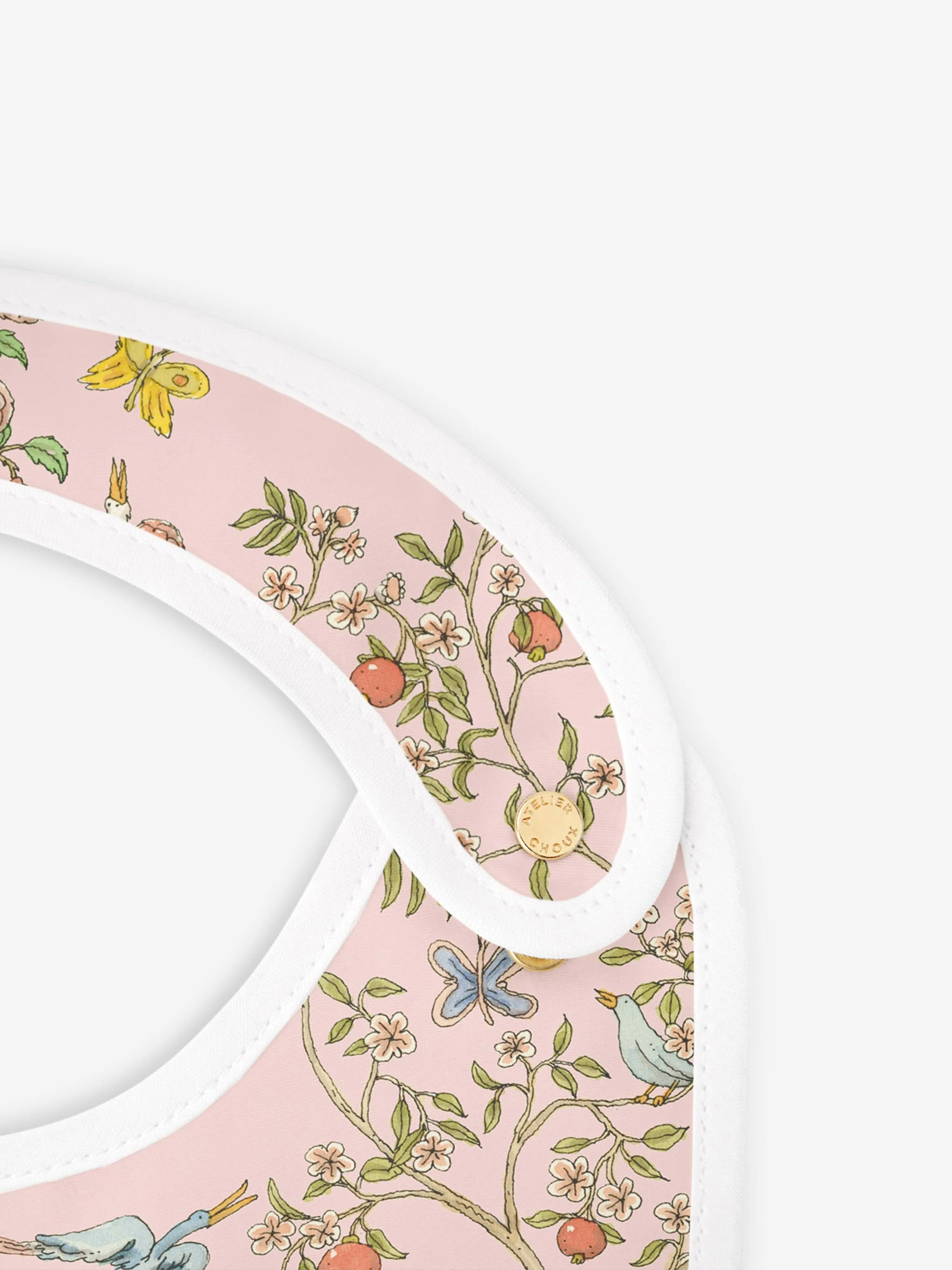 Atelier Choux Baby Girls In Bloom Satin Bib in Pink