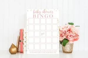 Baby Shower Bingo - Pink & Gold Confetti Printable