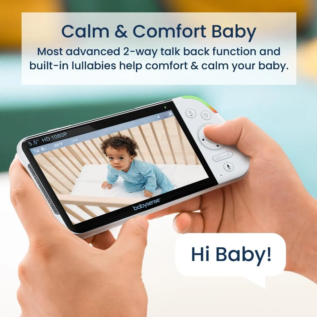 Babysense Max View: Video Baby Monitor with 2 Cameras, Non Wifi, Split Screen, Night Light & Sound Machine