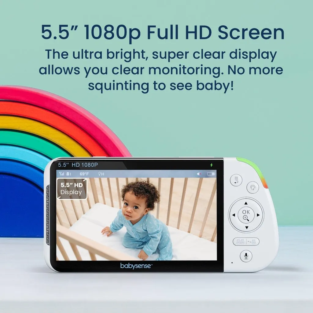 Babysense Max View: Video Baby Monitor with 2 Cameras, Non Wifi, Split Screen, Night Light & Sound Machine