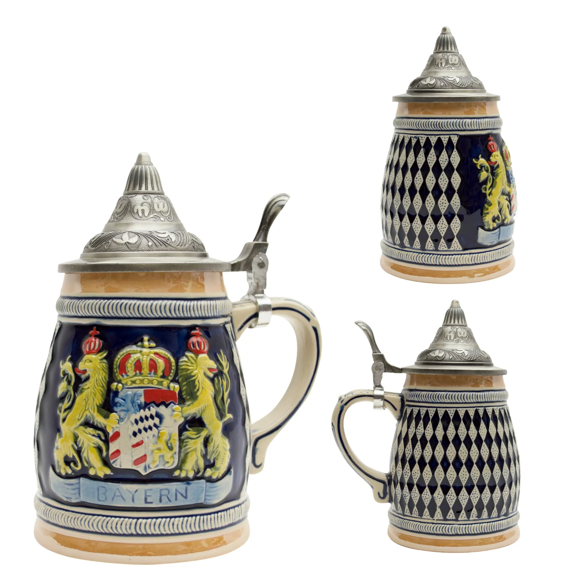 Bayern Coat of Arms Engraved German Beer Stein with Engraved Metal Lid