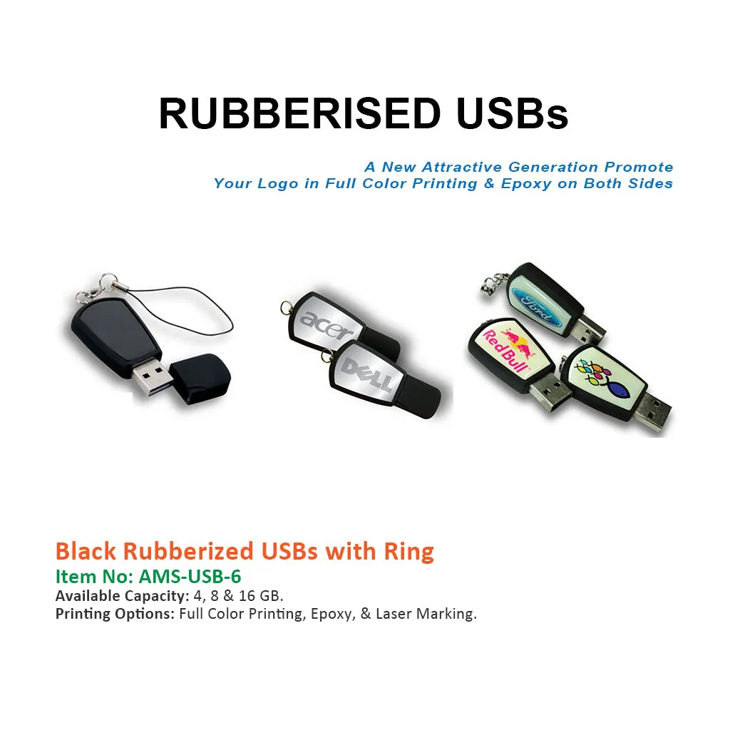 Black Rubberized USBs with Ring