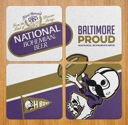 Bohtimore Football - National Bohemian (Purple) / 4-Piece Cork Coaster Set