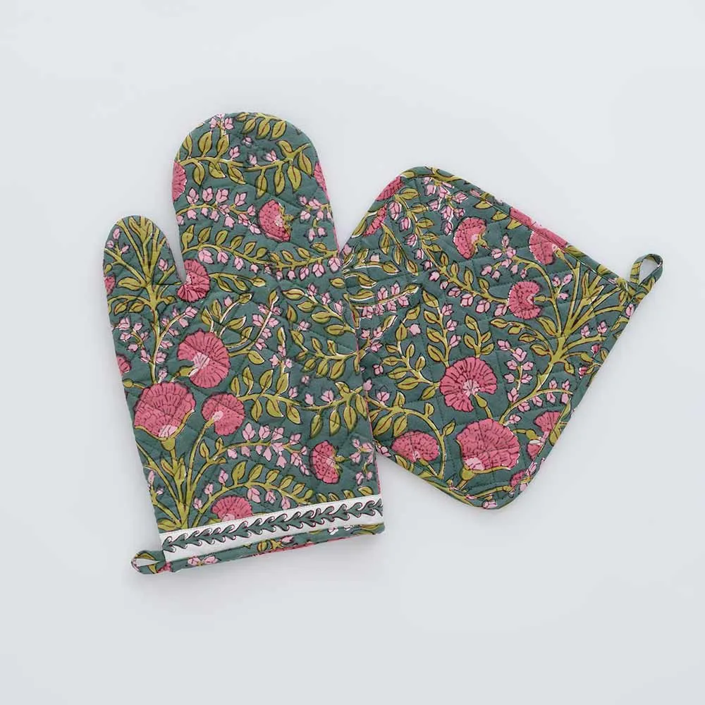 Cactus Flower Jade Oven Mitt Set