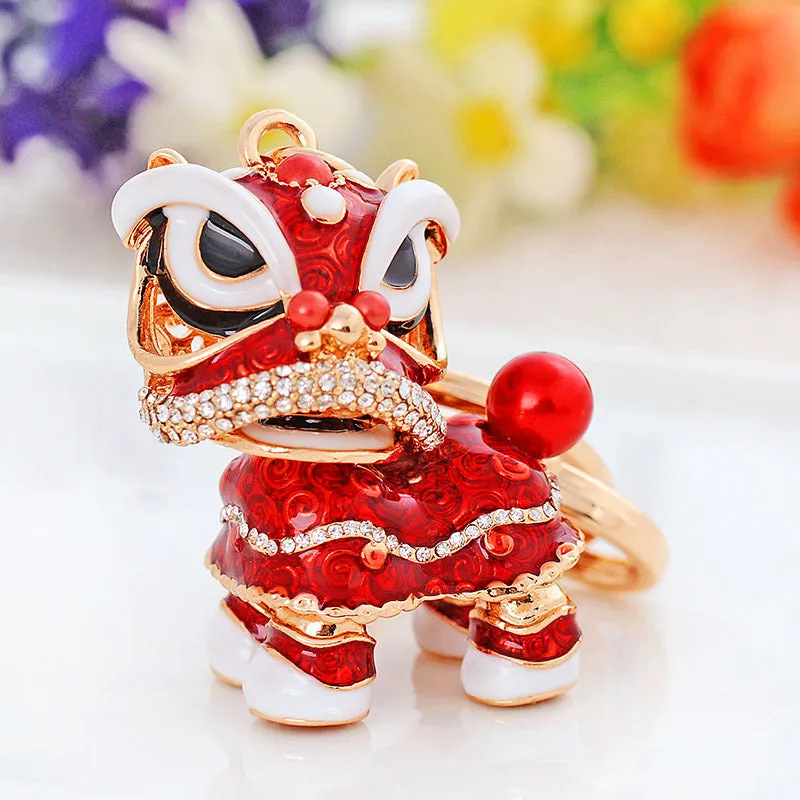 Chinese Cute Lion Dance Alloy Keychain Hanging Decorations