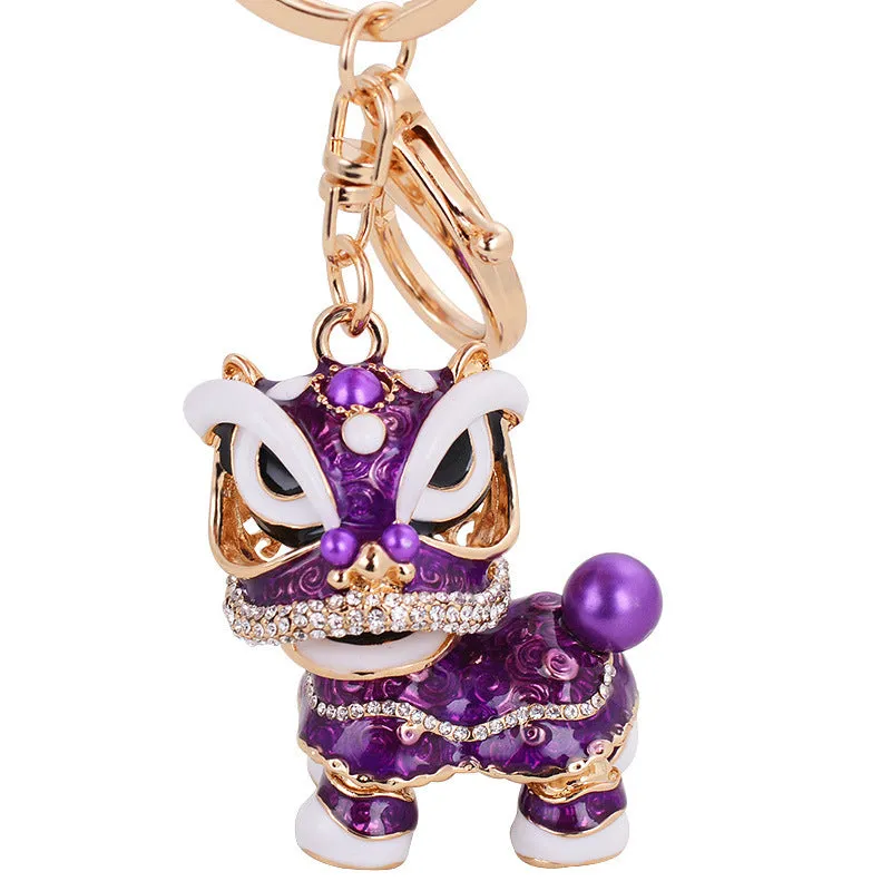 Chinese Cute Lion Dance Alloy Keychain Hanging Decorations