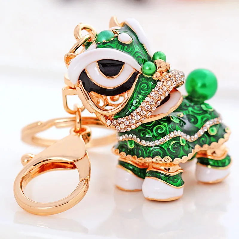 Chinese Cute Lion Dance Alloy Keychain Hanging Decorations