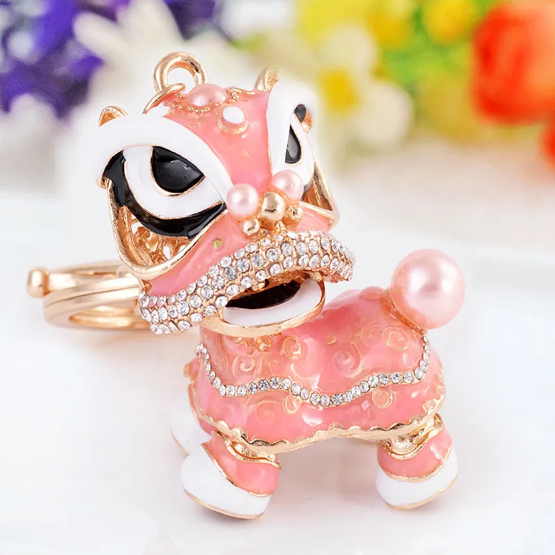 Chinese Cute Lion Dance Alloy Keychain Hanging Decorations