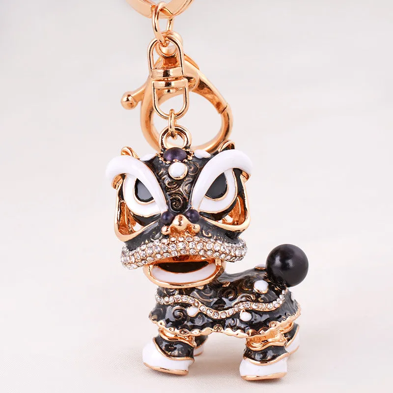 Chinese Cute Lion Dance Alloy Keychain Hanging Decorations