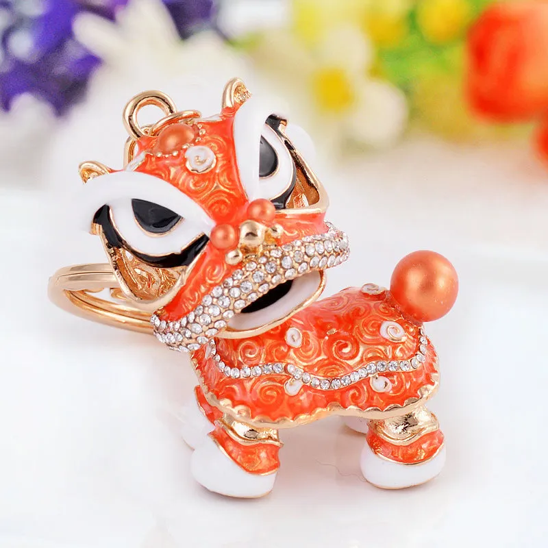 Chinese Cute Lion Dance Alloy Keychain Hanging Decorations