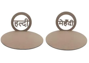 ChoiceHub Gifts Wooden Haldi & Mehndi Platter Combo Set with Hindi Script हल्दी and मेहंदी – 3mm MDF Wood Decorative Plate for Indian Wedding Ceremonies – 28 cm Base & 18 cm Top