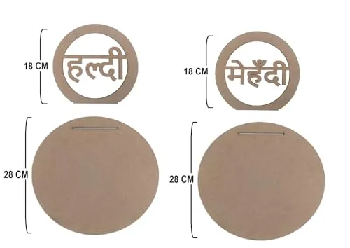 ChoiceHub Gifts Wooden Haldi & Mehndi Platter Combo Set with Hindi Script हल्दी and मेहंदी – 3mm MDF Wood Decorative Plate for Indian Wedding Ceremonies – 28 cm Base & 18 cm Top