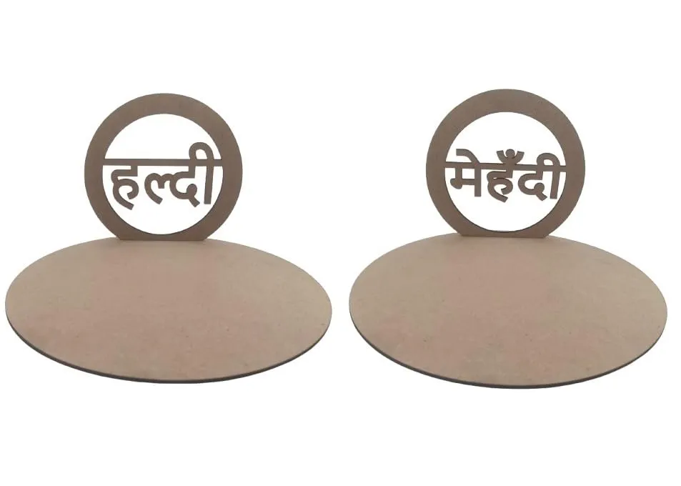 ChoiceHub Gifts Wooden Haldi & Mehndi Platter Combo Set with Hindi Script हल्दी and मेहंदी – 3mm MDF Wood Decorative Plate for Indian Wedding Ceremonies – 28 cm Base & 18 cm Top