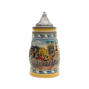 Classic Munich Scene Collectible German Beer Stein with Metal Lid