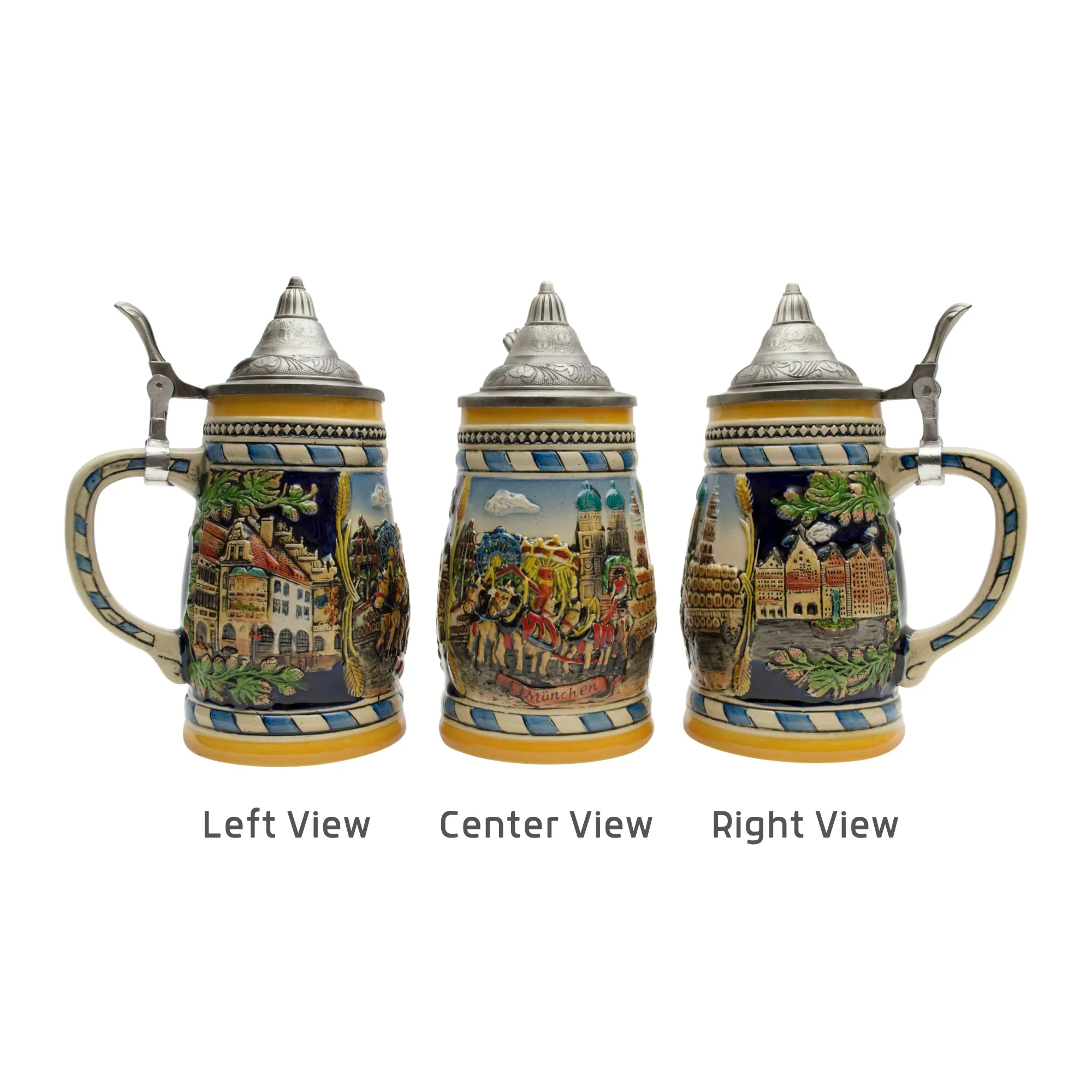 Classic Munich Scene Collectible German Beer Stein with Metal Lid