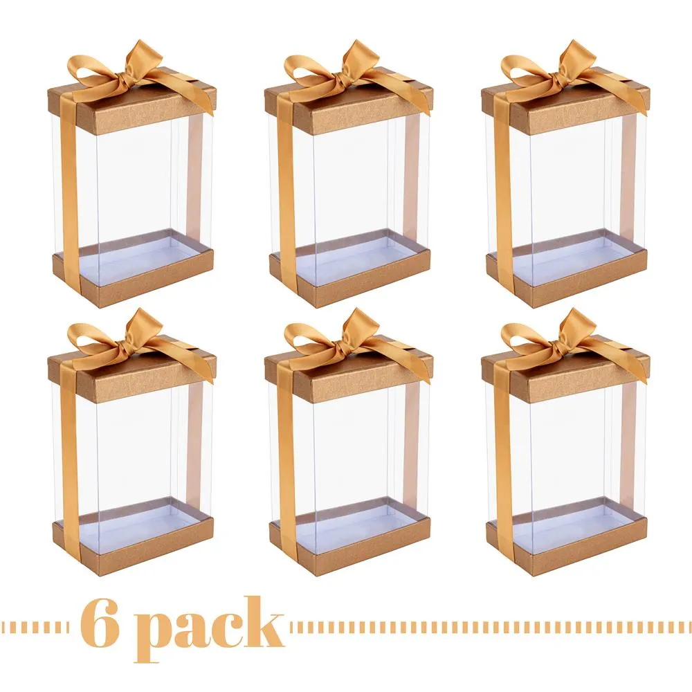 Clear Gold 7x5x3" Gift Boxes 6 Pack Bakery Boxes With Base Lid & Ribbon