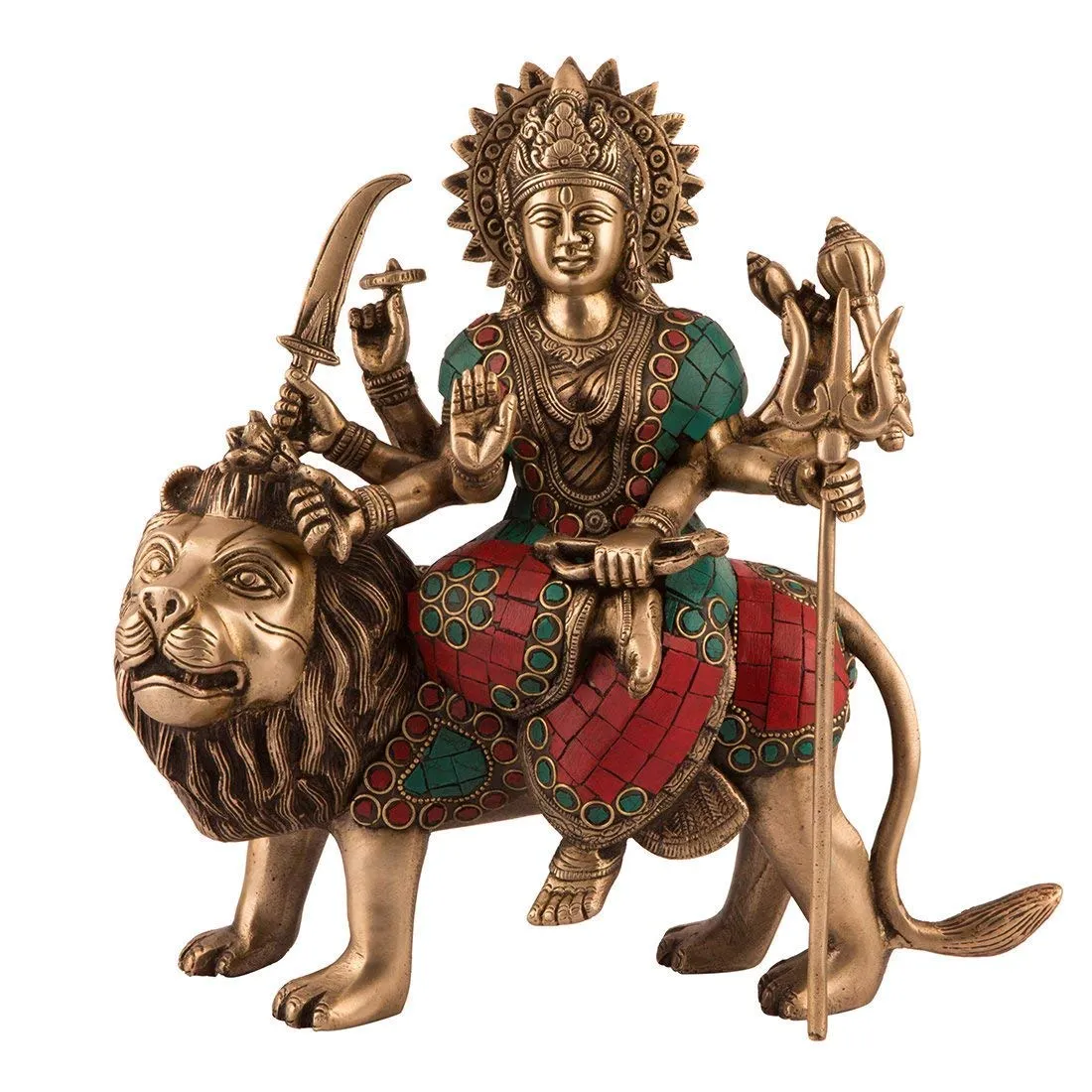 Collectible India Brass Durga Idol, 11" x 9", Multicolour