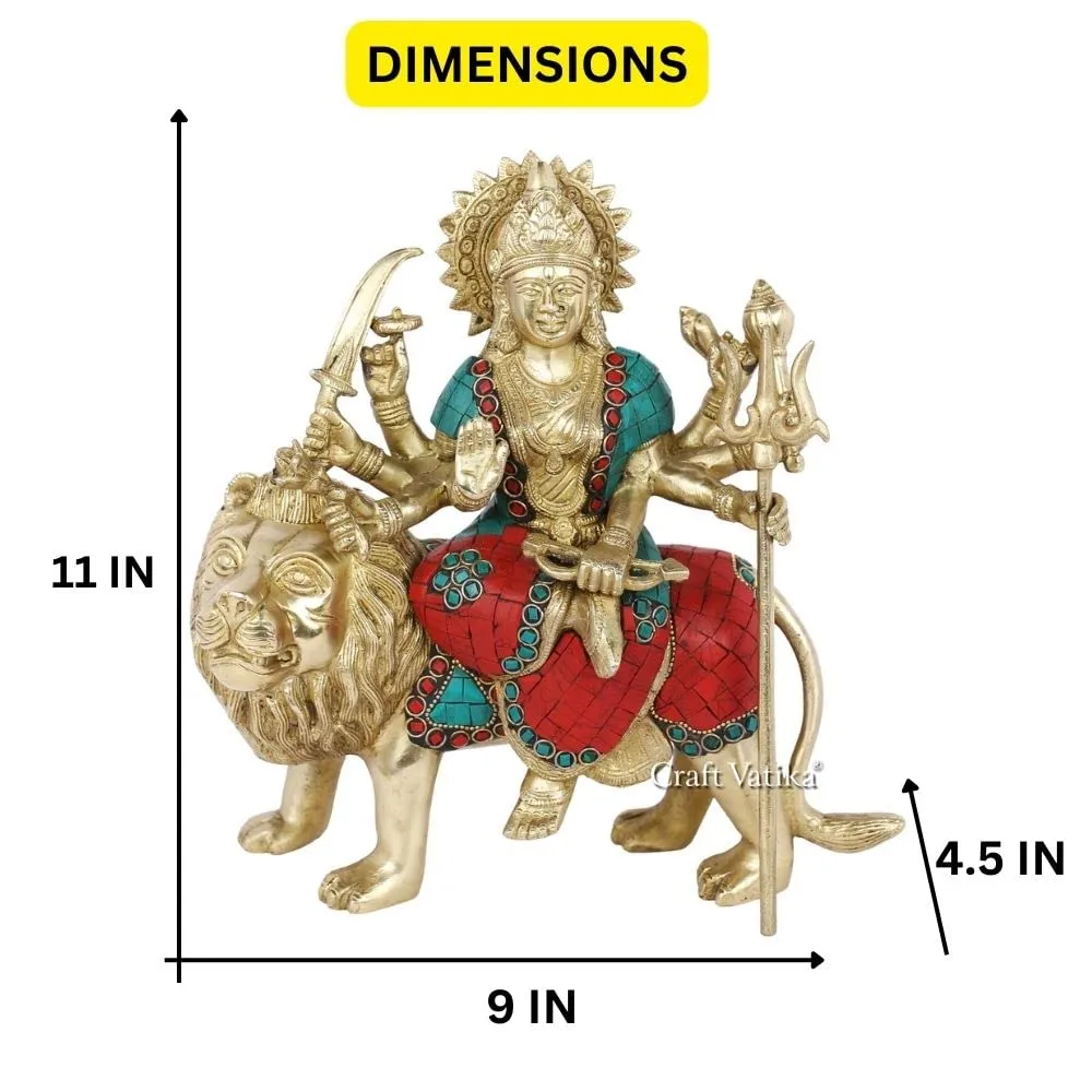 Collectible India Brass Durga Idol, 11" x 9", Multicolour