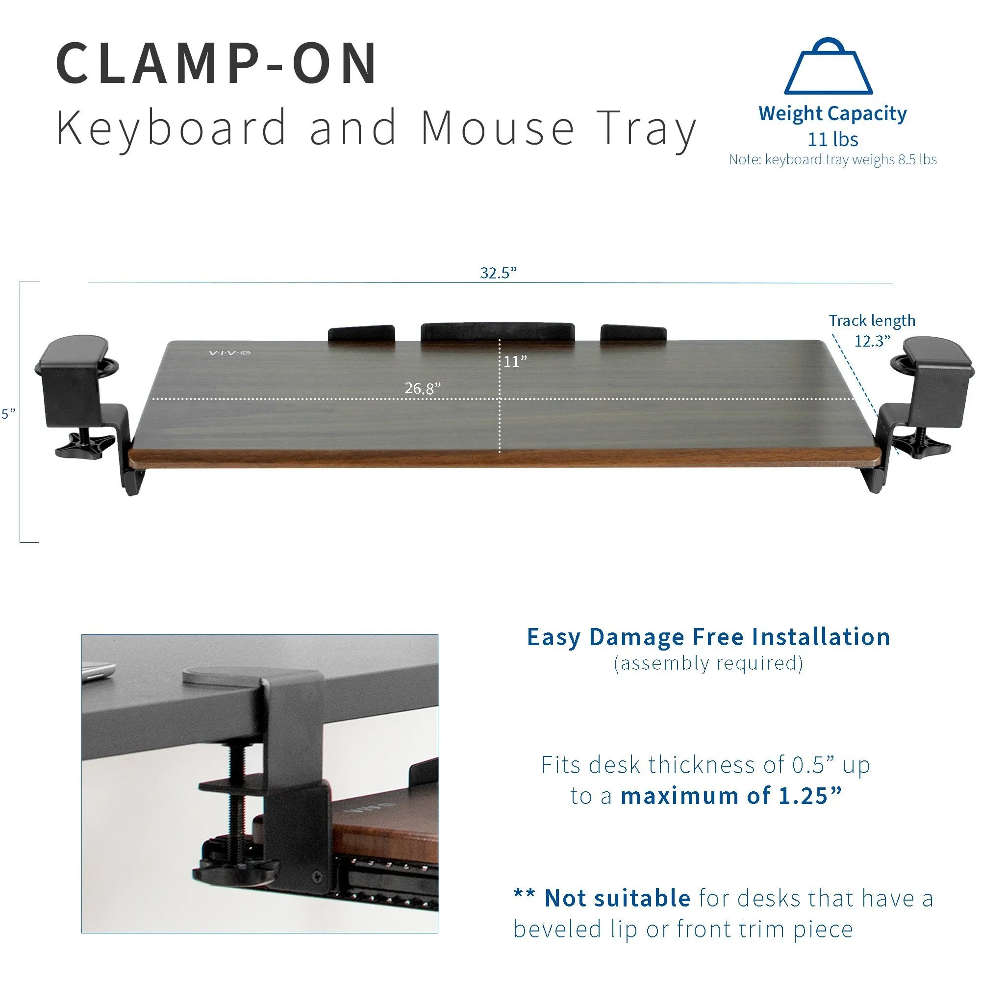 Computer Keyboard and Mouse Under Desk Mount Slider Tray