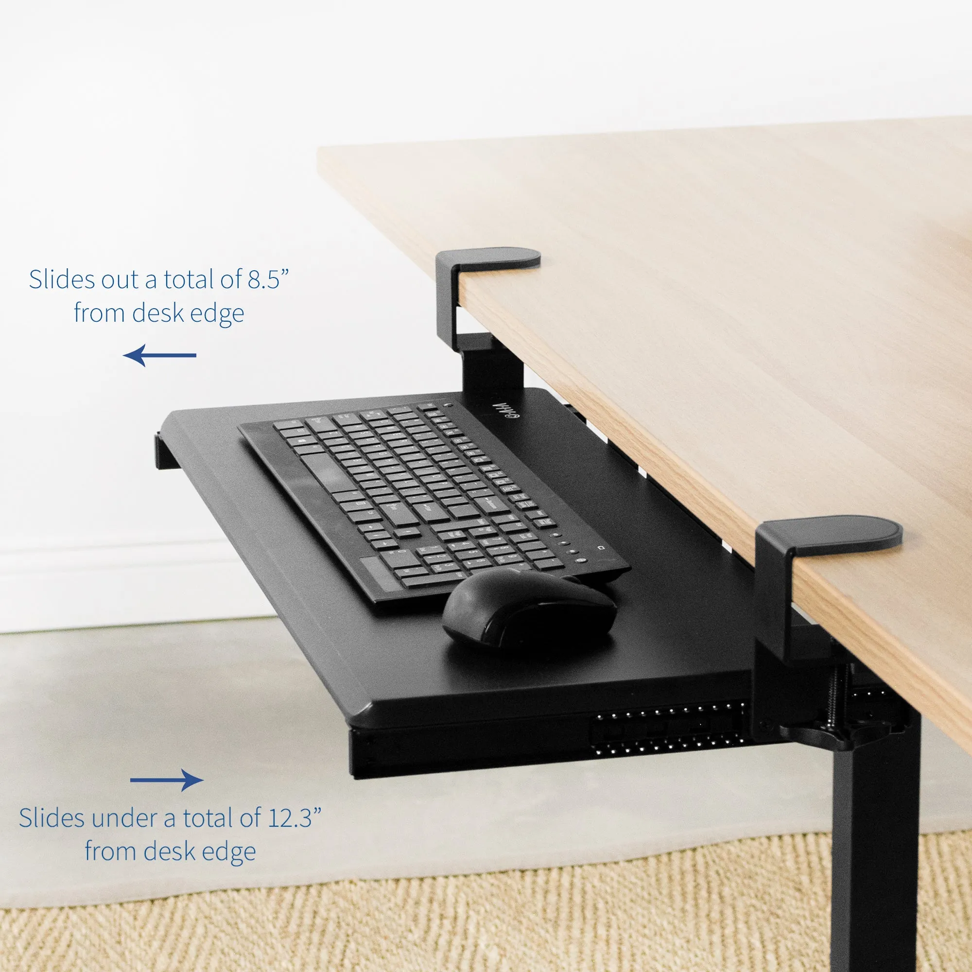 Computer Keyboard and Mouse Under Desk Mount Slider Tray