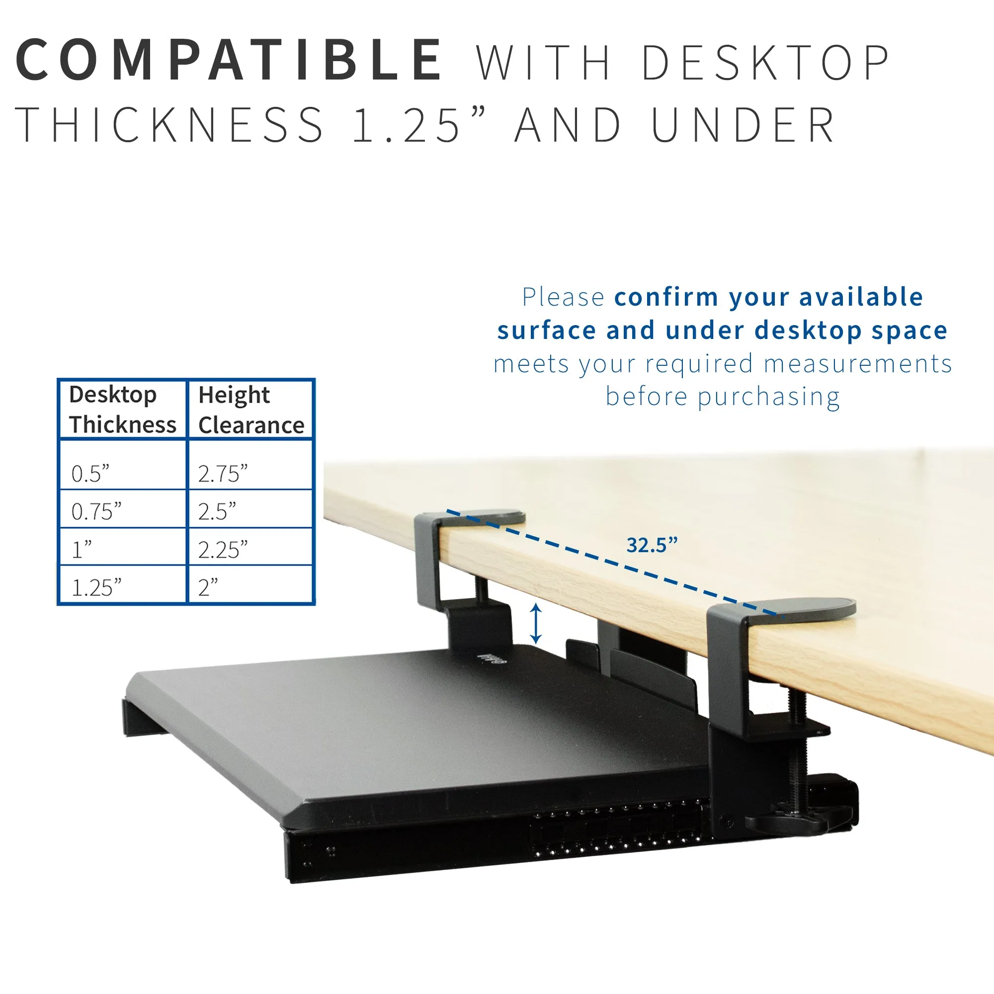 Computer Keyboard and Mouse Under Desk Mount Slider Tray