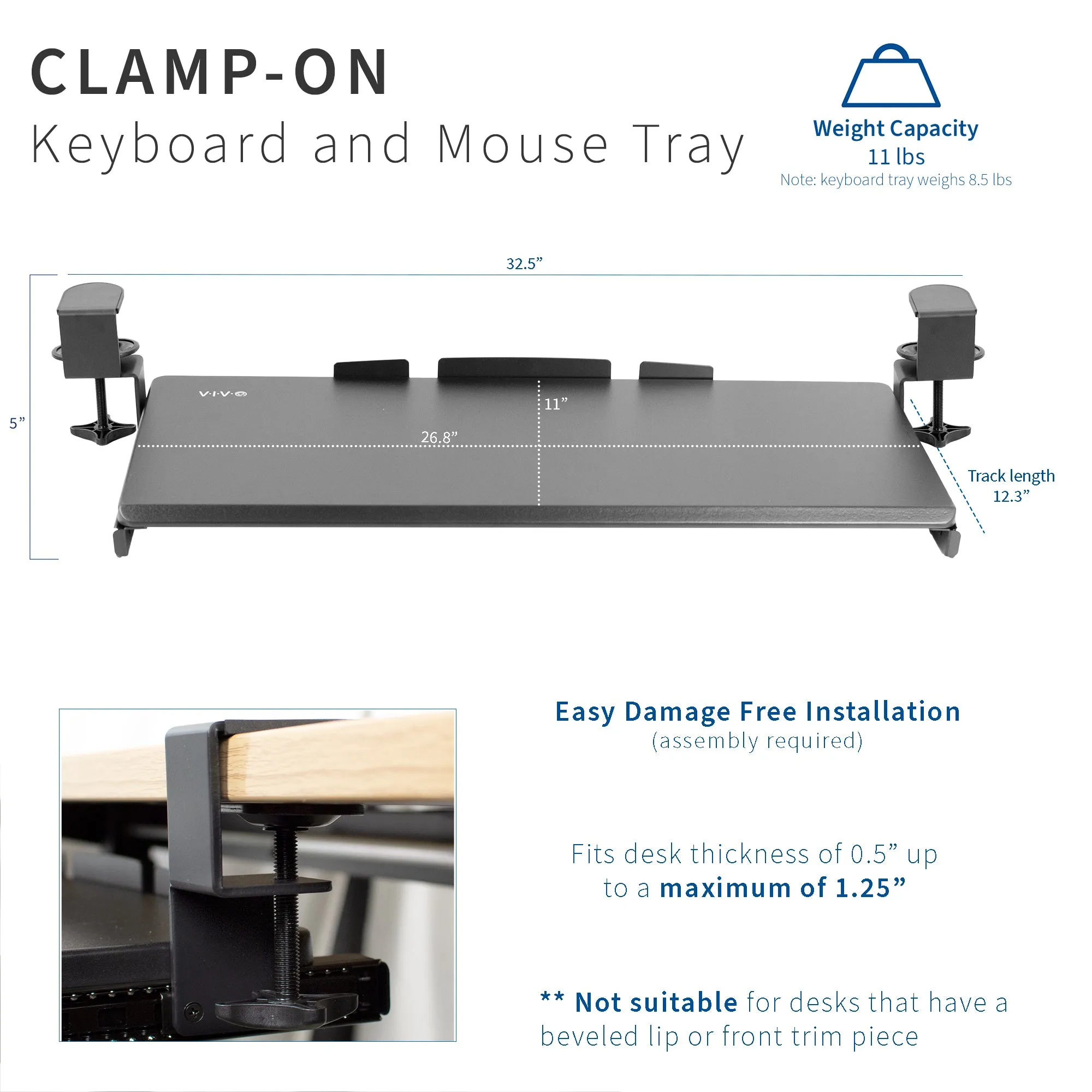 Computer Keyboard and Mouse Under Desk Mount Slider Tray